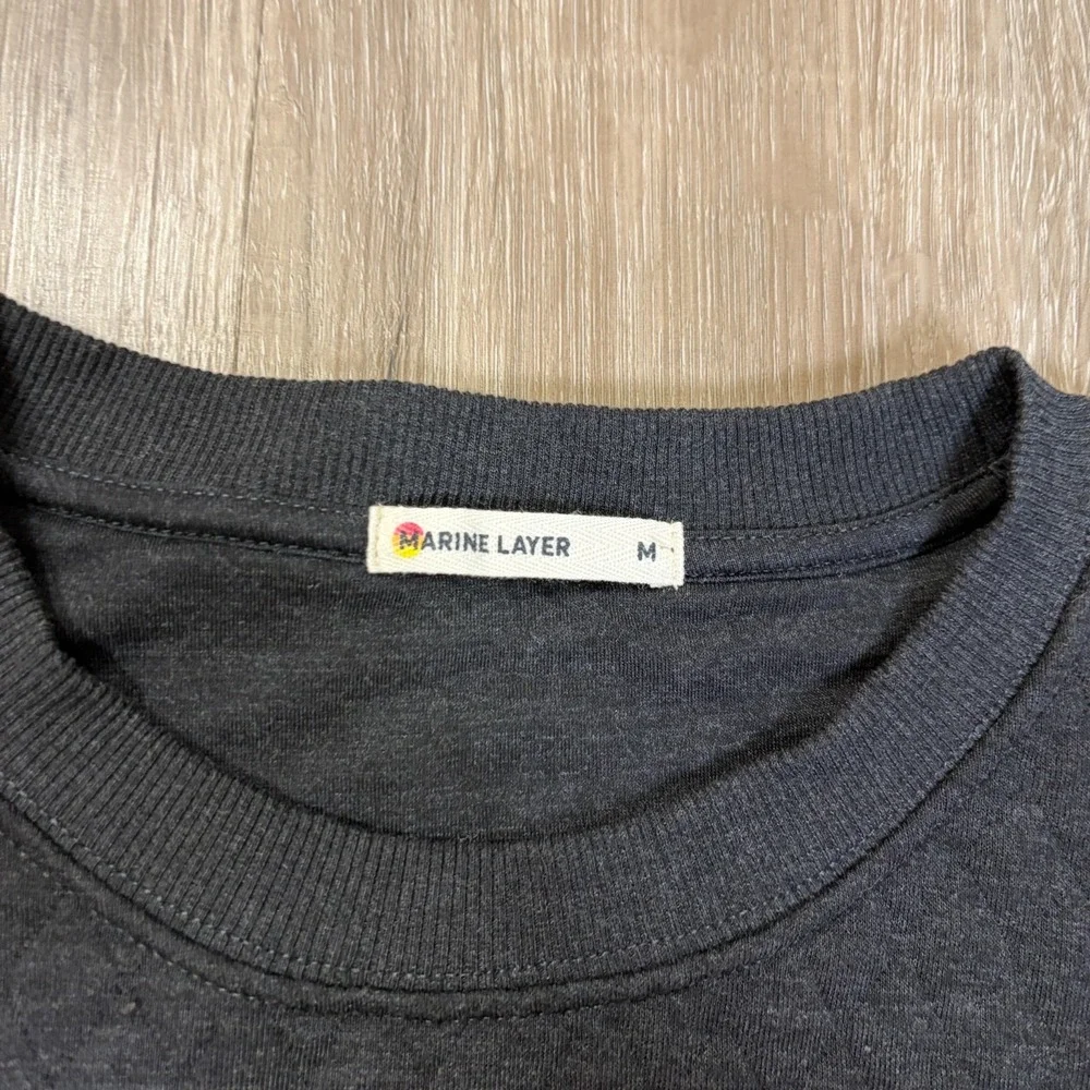 Marine Layer Corbet Quilted Puff Sleeve Crewneck Gray Mens Medium Sweater